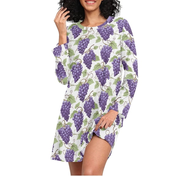 joogoo Grapes Fruit Women's Long Sleeve Nightgown Sleepwear L