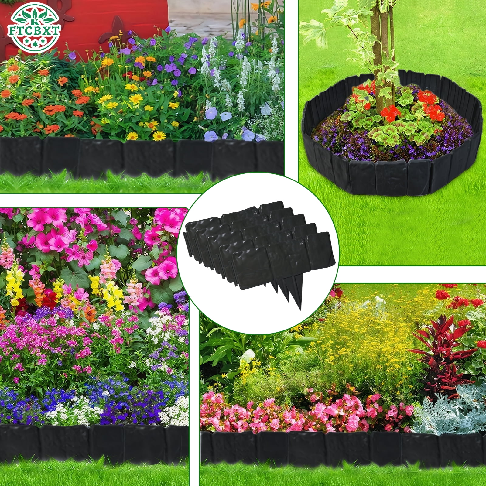 2025 New Landscape Edging Border,16 ft Plastic Stone Effect Garden Edging Border for Lawns,Flower Beds,Patios ,Yard (20 pcs, Black)