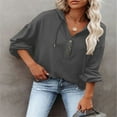 thumbnail image 4 of Tumotour Pullover Sweatshirts For Women Long Sleeve V Neck Button Collar Drawstring Hoodies 2024 Fall Casual Solid Color Loose Tops Shirts, 4 of 9