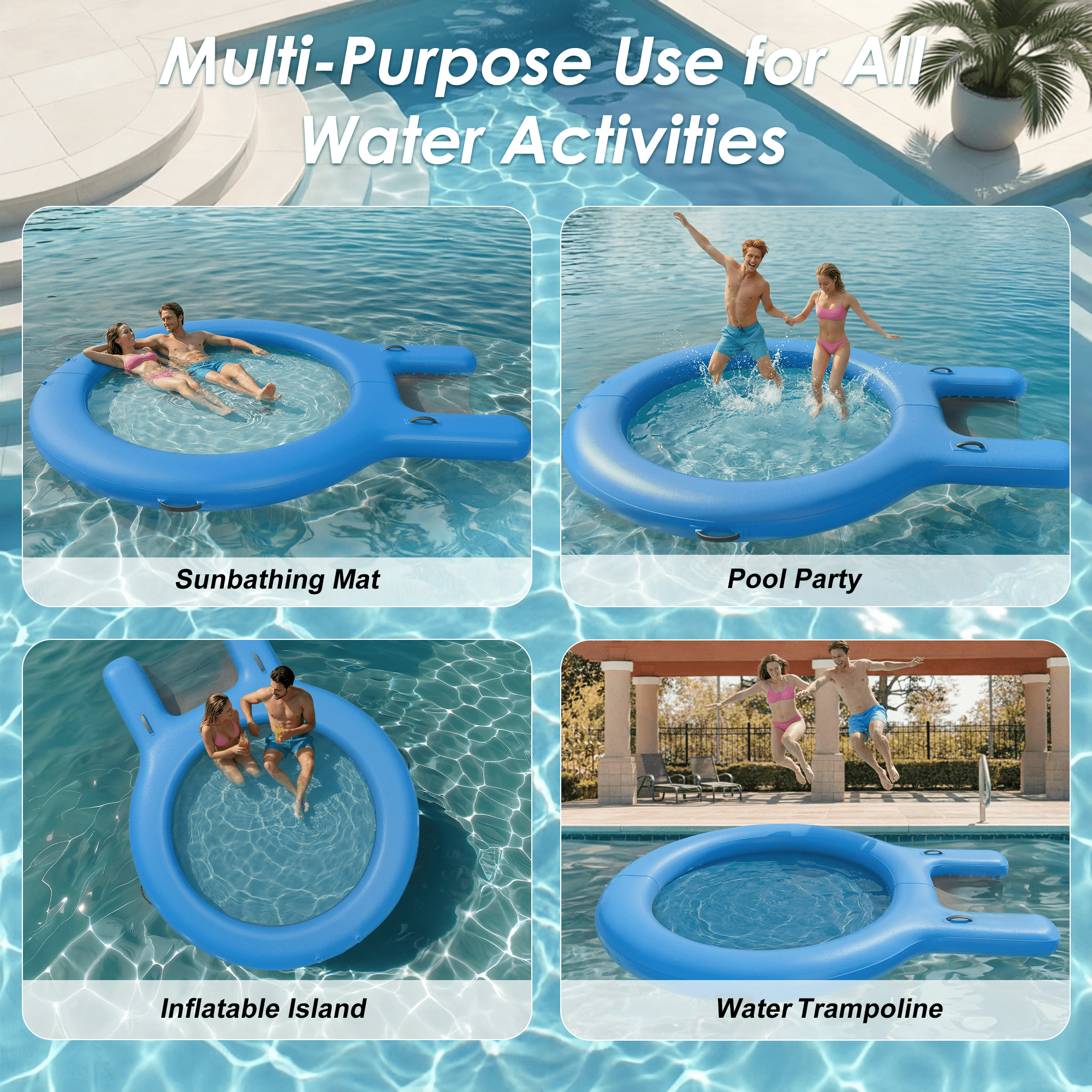 8 FT Water Hammock Inflatable Sunchill Float Ring with Dog Boat Ramp, Heavy Duty Floating Dock Pool Hammock Float for Ocean Lake Swimming Pool