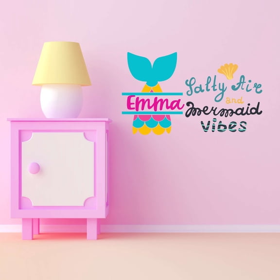 Personalized Sea Ocean Salty Air Mermaid Vibes Seahorse Statfish Princess Fish Starfish Queen Sweet Dreams Bedtime Unicorn Lovely Dear Dream Holiday Decorating Wall Decal Sticker - Size: 20 In X 12 In