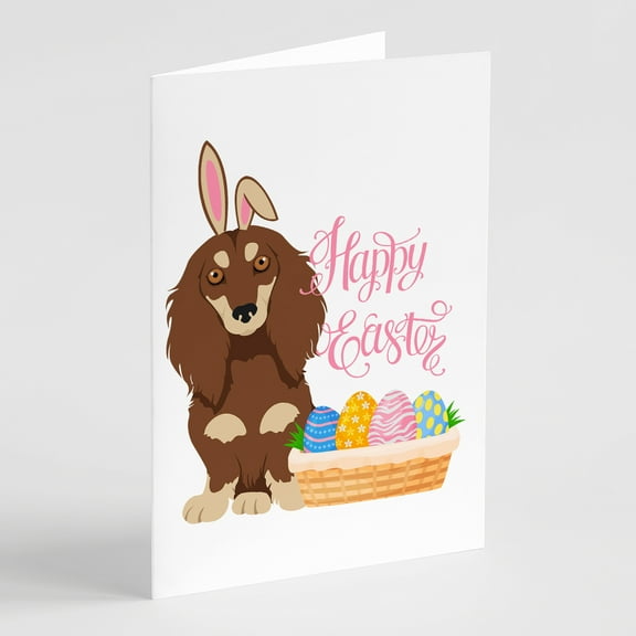 Longhair Chocolate and Cream Dachshund Easter Greeting Cards and Envelopes Pack of 8 7 in x 5 in