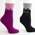 thumbnail image 2 of Milue Womens Adult Winter Faux Wool Blend Crew Socks Cute Cartoon for Cat Print Contrast Color Vintage Knit Thickened Thermal Warm Mid Tube Hosiery, 2 of 17