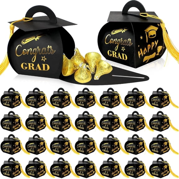 Style-Carry 30 Pcs Graduation Cap Gift Box, Graduation Party Favors, Candy Box with Tassel Graduation Centerpieces for Tables, 2025 Graduation Decorations