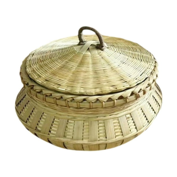 Cesta tejida de bambú para aperitivos, versátil organizador de pan y frutas tejido a mano Color natural