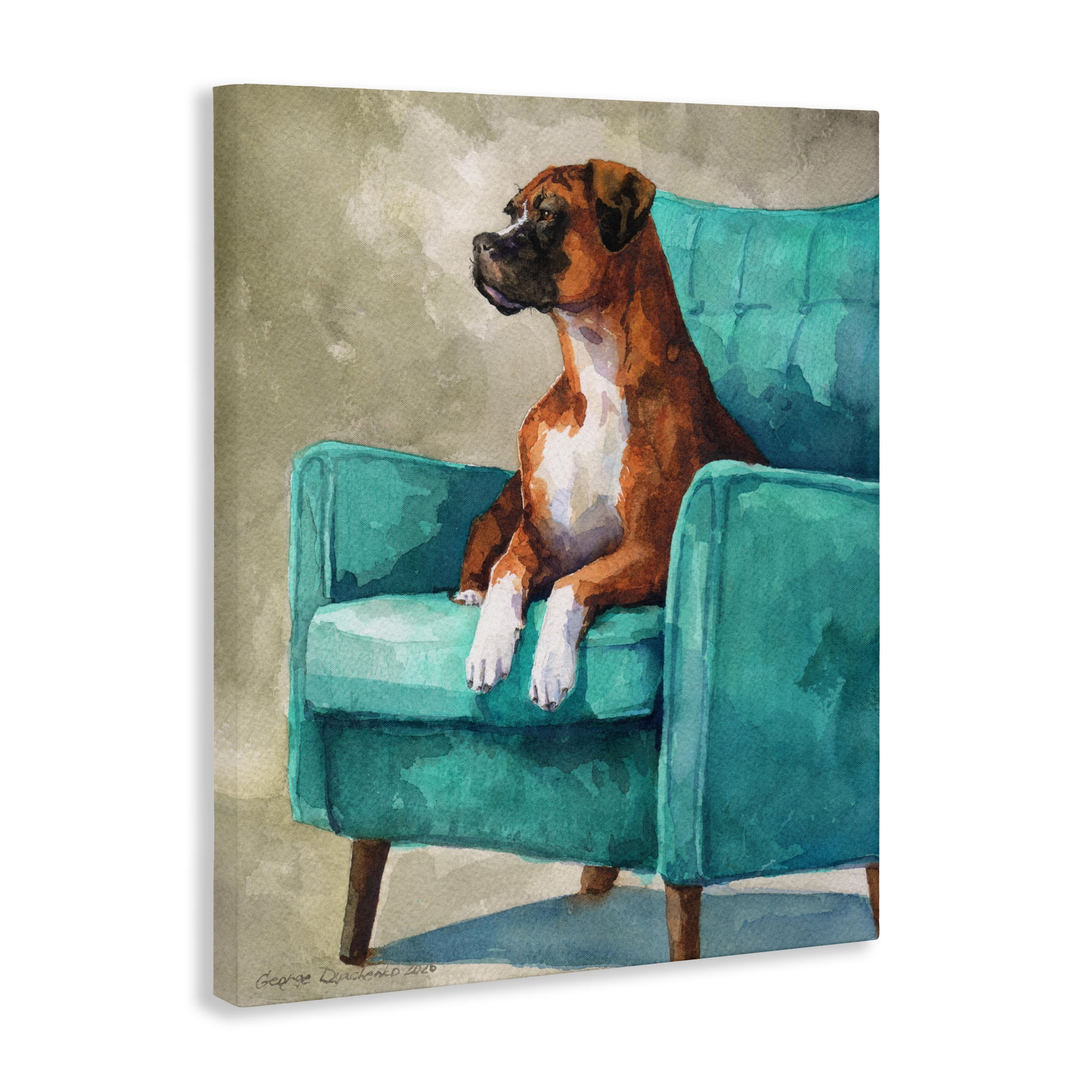 Stupell Industries Majesty Boxer on Armchair Canvas Wall Art, design by George Dyachenko