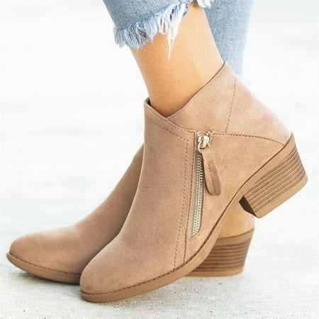 

Short Fashion Ankle Bootie Plus Size Slip on Round Toe Shoes for Jeans Trench Coat Calf Pants