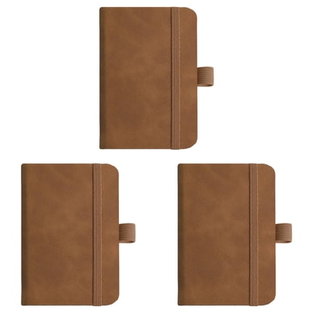 Ecohintz A7 Pocket Notebook with Pen Loop (100 Pages) - 3Pc Softcover Sewed - Portable for Travel & School - Elastic Closure Keeps Writing Secure Travel Size Journal Brown