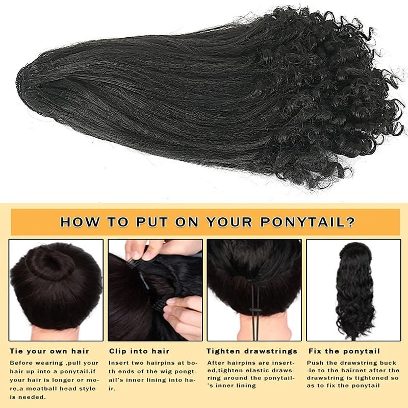 Yaki Drawstring Ponytail with End Curls, 16 Inch Synthetic Heat Resistant Hairpiece Fake Hair Extensions for Women