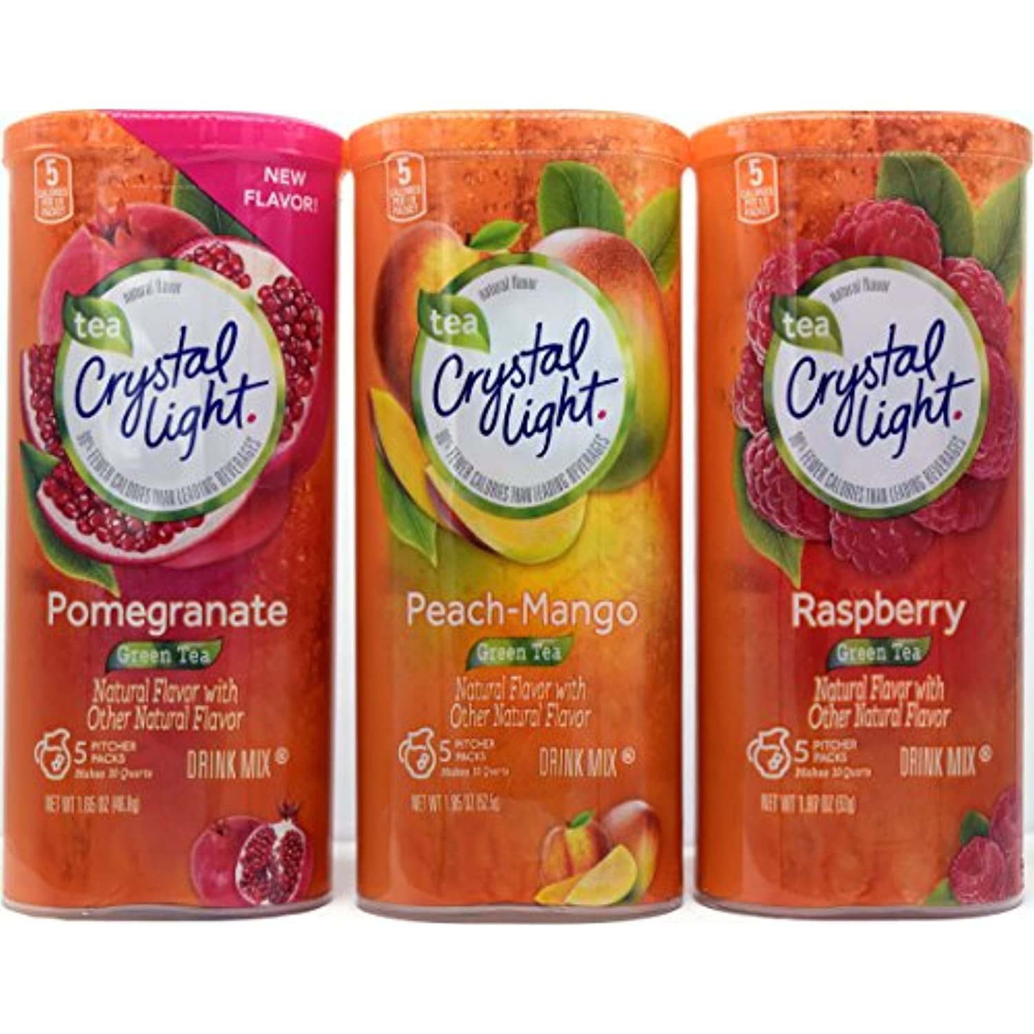 Crystal Light Green Tea Drink Mix Variety Pack, 3 Flavors, 1 Canister Of Each Flavor, 3