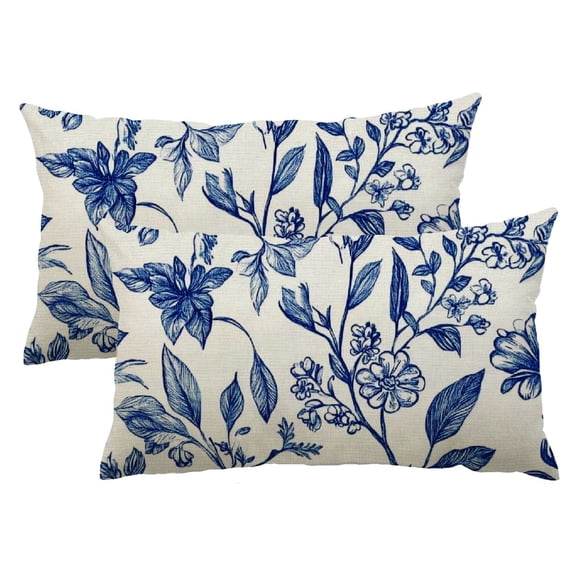 Heduofu Spring Pillow Cover 12x20 Set of 2 Floral Throw Pillowcase Flowers Leaves Outdoor Lumbar Home Decoration Outdoor Garden Couch Sofa Farmhosue Decor