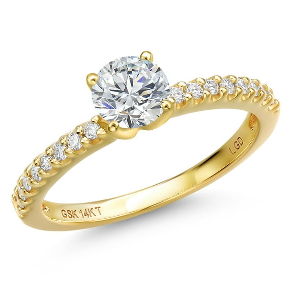 Gem Stone King 14K Yellow Gold Lab Grown Diamond Engagement Ring for Women | 0.66 Cttw | Round 5MM | Gemstone April Birthstone | Size 8