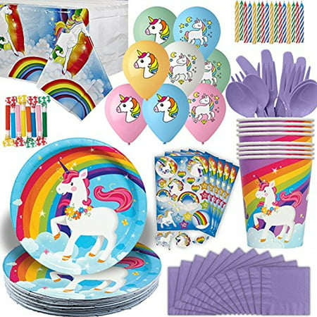  Unicorn  Party  Supplies  16 Guests Plates Cups napkins 