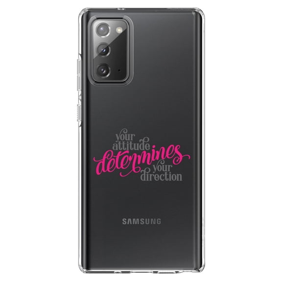 DistinctInk Clear Shockproof Hybrid Case for Samsung Galaxy Note 20 (6.7" Screen) - TPU Bumper Acrylic Back Tempered Glass Screen Protector - Your Attitude Determines Your Direction