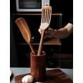 thumbnail image 5 of Espátula ranurada de madera para cocinar, mango largo de teca natural, espátula ranurada de madera, hecha a mano para utensilios de cocina antiadherentes, 5 of 5