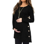 Pisexur Maternity Shirt Long Sleeve Basic Top Ruch Sides Buttons Tshirt for Pregnant Nursing Tops