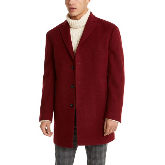 Calvin Klein Men’s Slim Fit Wool Blend Overcoat Jacket Coat, Red, 46T