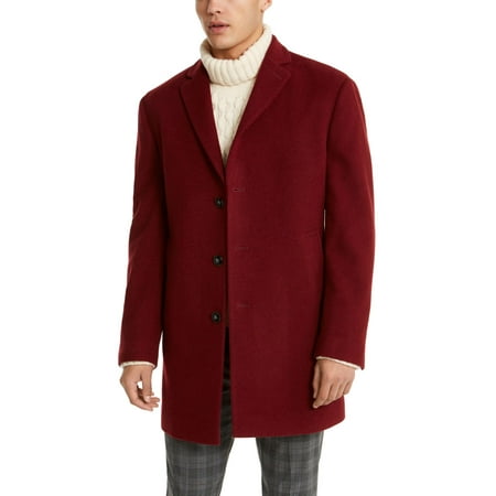 Calvin Klein Men’s Slim Fit Wool Blend Overcoat Jacket Coat, Red, 46T