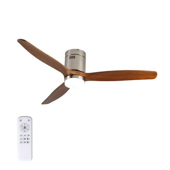 52 Inch Ceiling Fan with Light, Walnut Solid Wood Blades, Remote Control, 6-Speed Reversible DC Motor for Bedroom, Living Room, Dining Room Indoor Outdoor Use