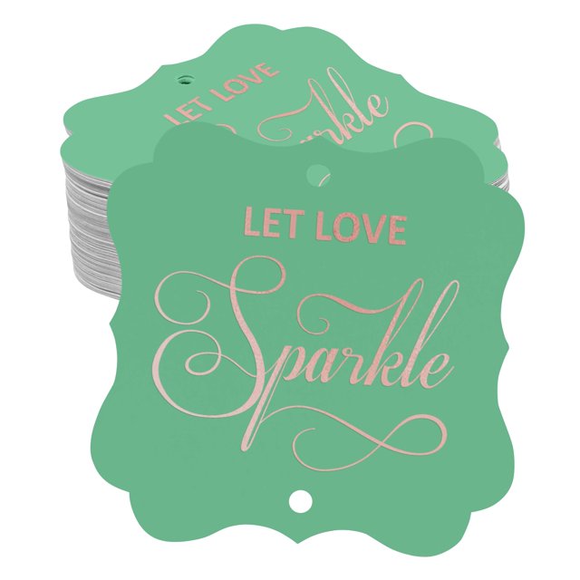 Inkdotpot Pack Of 100 Let Love Sparkle Wedding Paper Tags DIY Craft Bracket Shape Real Rose Gold Foil Hang Tags