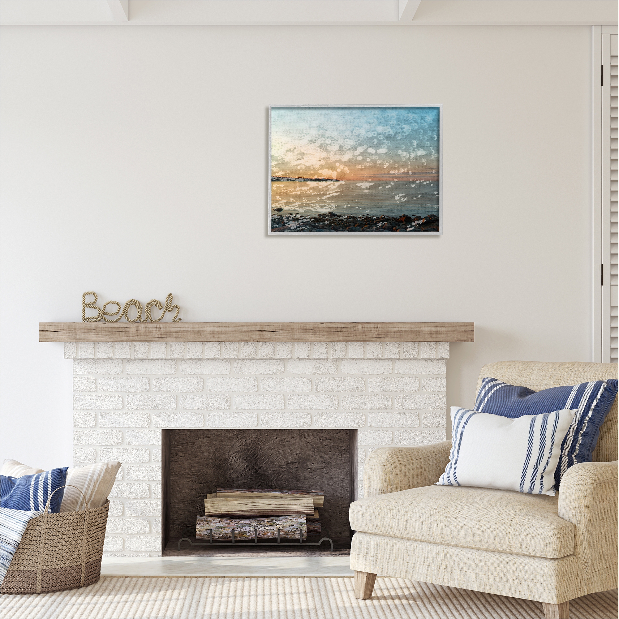 Stupell Industries Abstract Beach Splash Landscape Painting Gray Framed Art Print Wall Art, 30 x 24