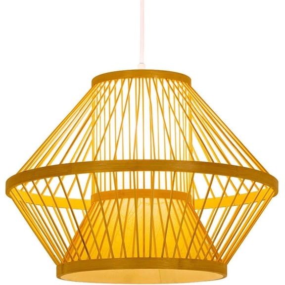 YANTONG Boho Bamboo Pendant Light Simple Retro Home Chandelier Handmade Ceiling Lighting Fixture Restaurant Country Style Hanging Lamp for Kitchen Island Sink Farmhouse Dining Room Bedroom