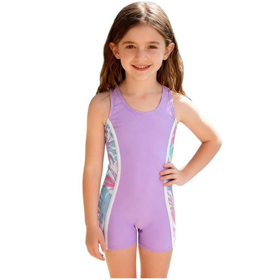 Girls One Piece Swimsuit Sleeveless Rush Guard Bathing Suits Travel Summer Beach Swimwear UPF 50  Swim Outfit (7 Years, Purple)