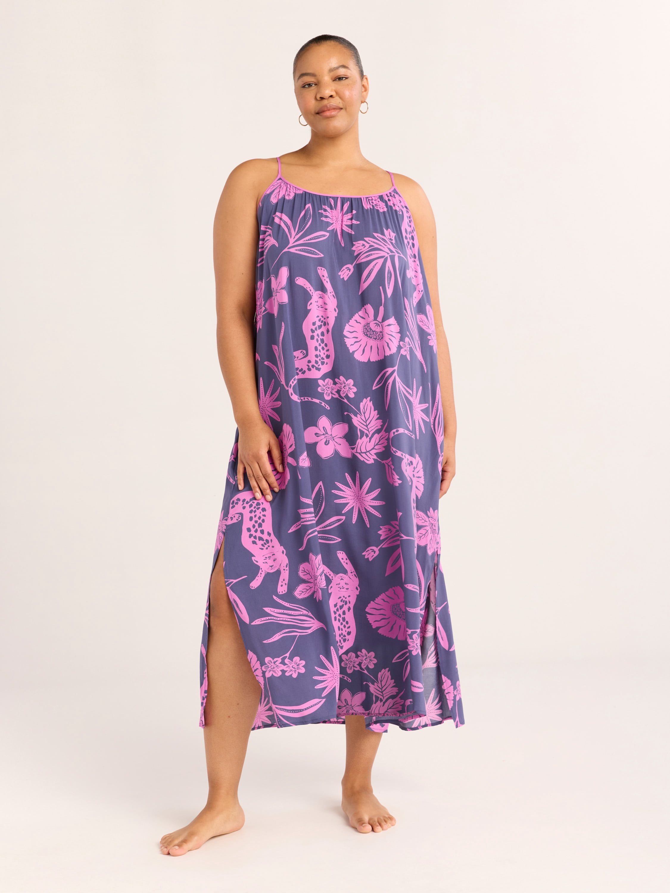 Joyspun Women’s Sleepwear Woven Strappy Maxi Nightgown, Sizes S-4X