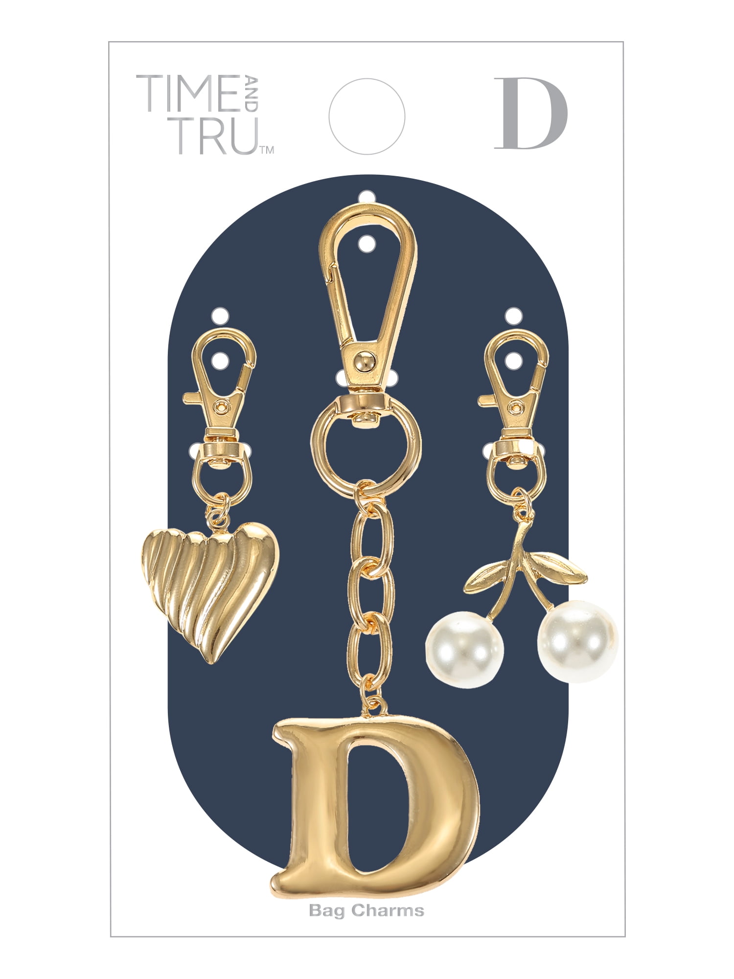 Time and Tru Goldtone Initial Letter Bag Charm Set, 3 Pieces, Letter D