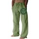 thumbnail image 1 of Pantalones casuales de lino para hombre, estampado de mariposas y pájaros, talla grande, sueltos, ligeros, elásticos, con cordón, para exteriores, playa, yoga 018-Verde 2XL 018-Verde 2XL Xishao ropa, 1 of 2