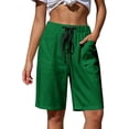thumbnail image 2 of Cagogo Women Plus Size Bermuda Shorts Elastic Waist Casual Loose Shorts with Pockets Summer Drawstring Wide Leg Cropped Pants Lounge Beach Travel Trousers, Green L, 2 of 7