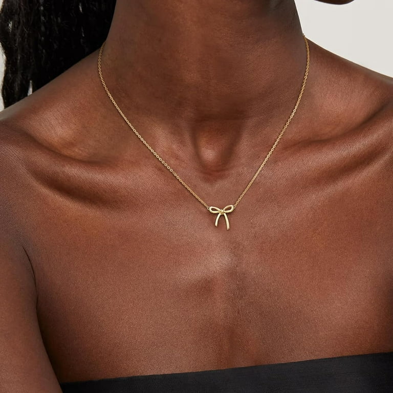 Gold Necklace for Women Bow Necklace 14K Dainty Gold Necklace Cute Small Tiny Bow Pendant Choker Chain Necklace Trendy Necklaces for Women Gold Jewelry Gift Walmart