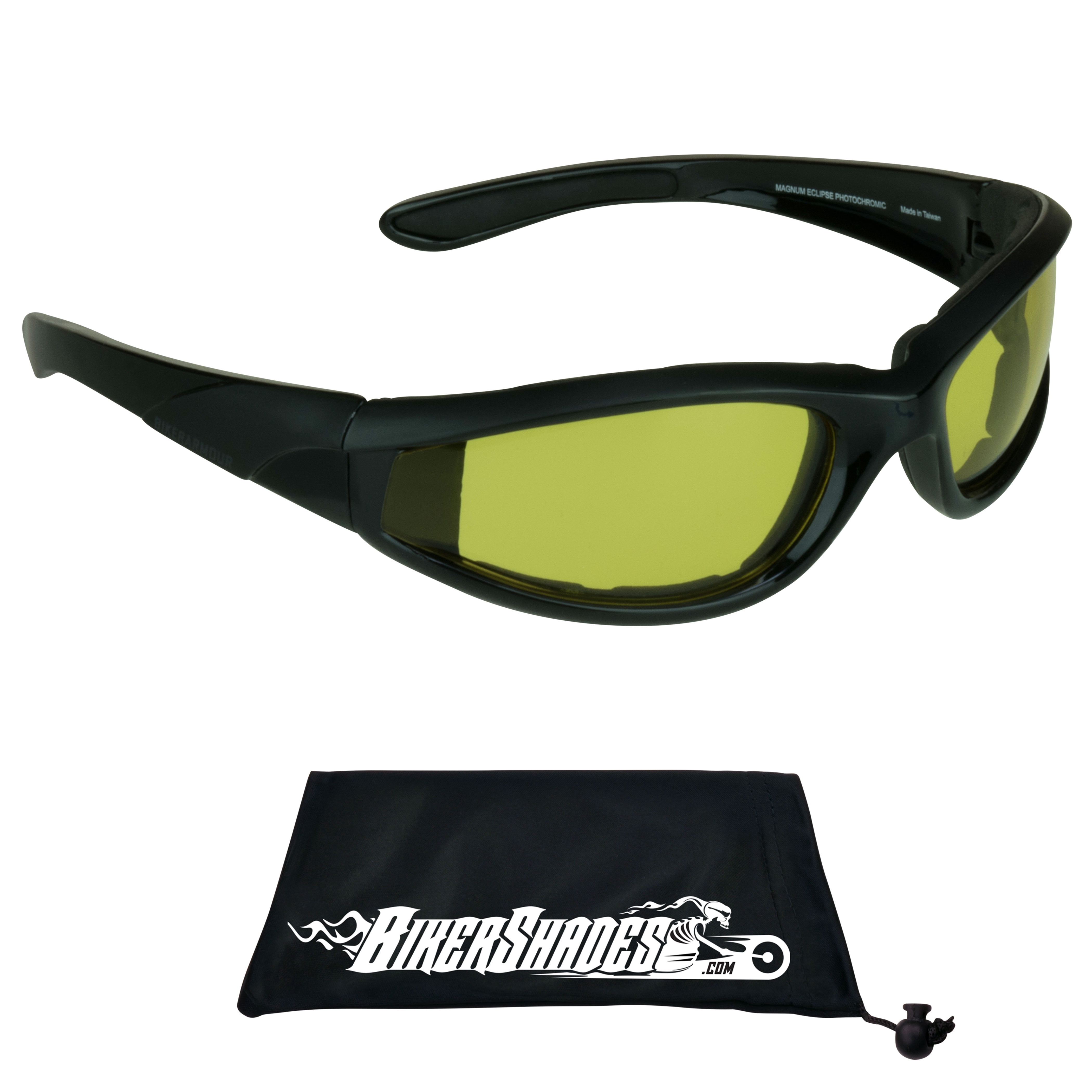 Bikershades Motorcycle Transitional Sunglass Day Night Riding Photochromic Black Yellow