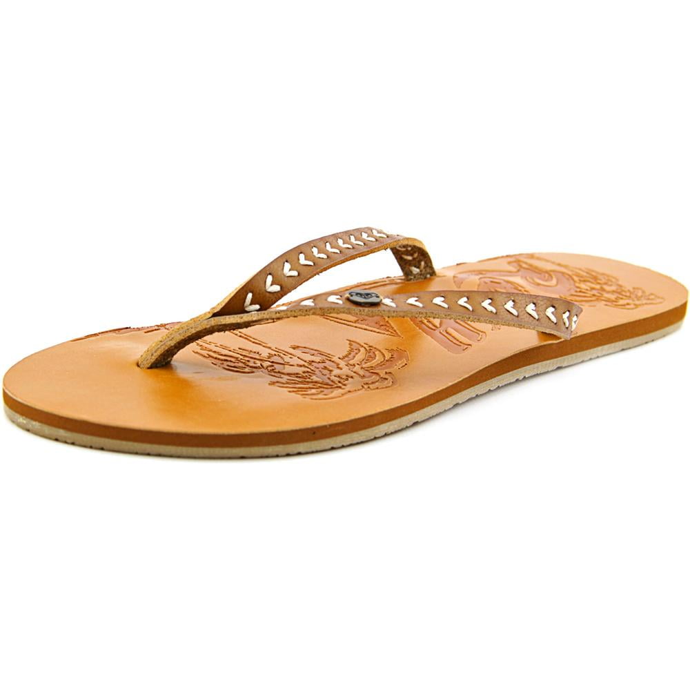roxy tan leather flip flops