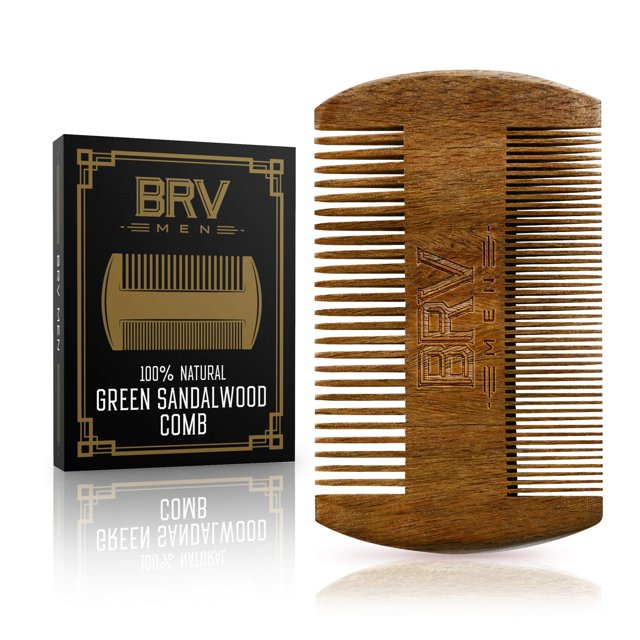 BRV MEN Peine para Barba y Bigote Peine para Barba de Bolsillo de sándalo Verde Natural con Estuche de Transporte Peine de Madera para Barba para Hombres para Todo Tipo y Estilo de Cabello y Barba