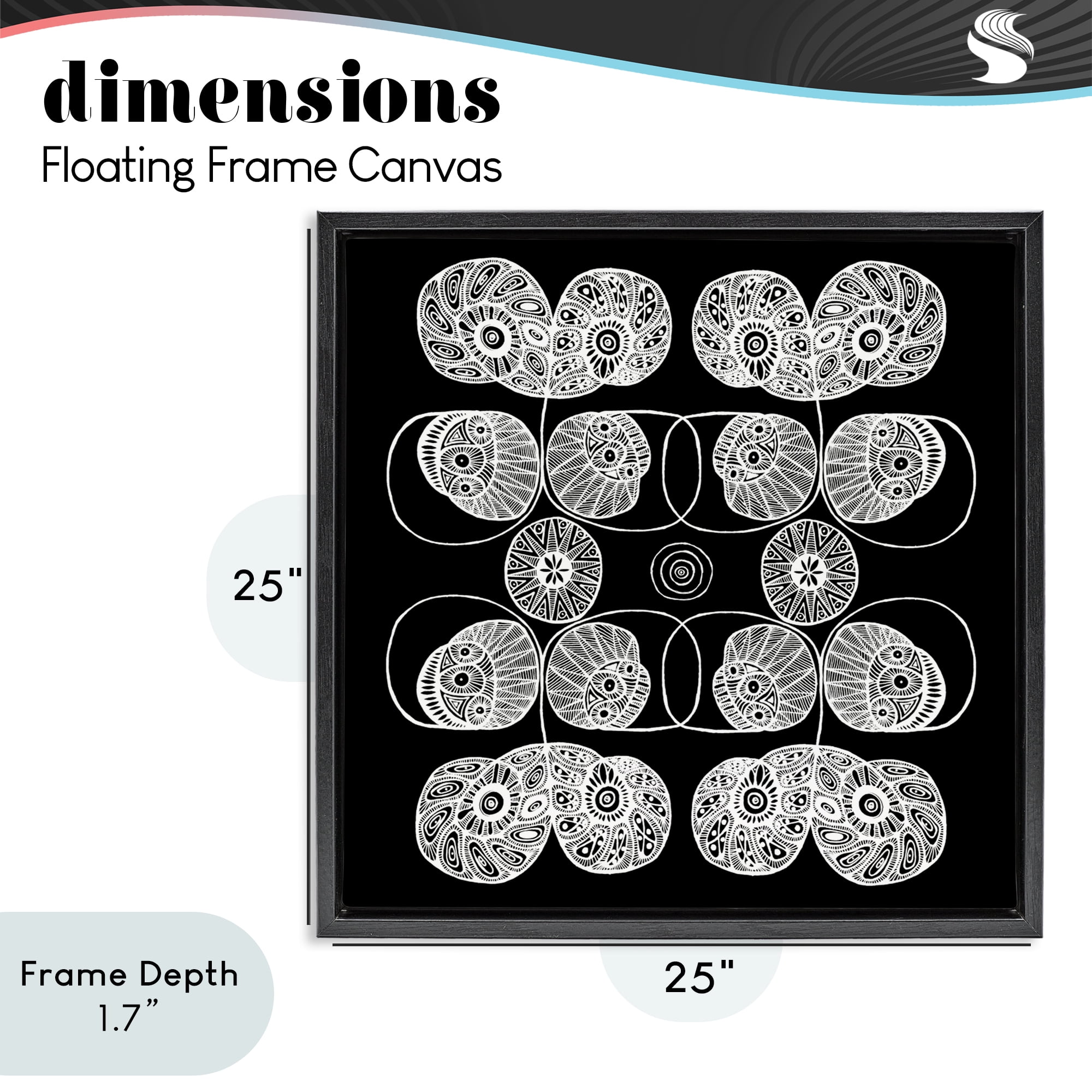 Stupell Industries Detailed Rounded Elementals Black Framed Floater Canvas Wall Art, design by El Perkin