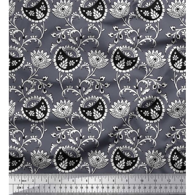 Soimoi Poly Georgette Fabric Leaves & Floral Block Print Fabric by The Yard 52 Inch Wide