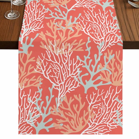 Orange Red Coral Coastal Table Runner 72 Inches Long,Ocean Nautical Seaside Beach Cotton Linen Table Runners Dresser Scarves,Decorative Tabletop Scarf Furniture Cover for Home Dinner Party 13"x72"