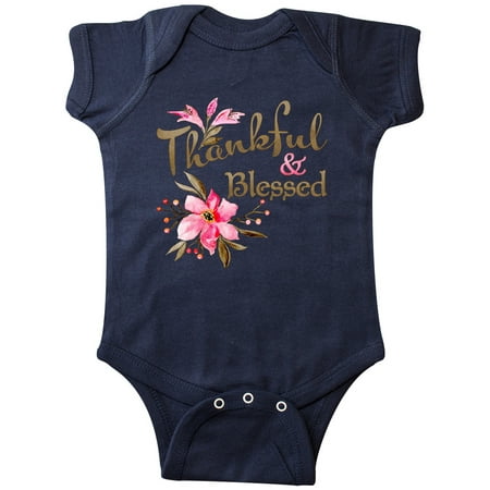 

Inktastic Thankful and Blessed Inspirational Saying with Pink Flowers Gift Baby Boy or Baby Girl Bodysuit