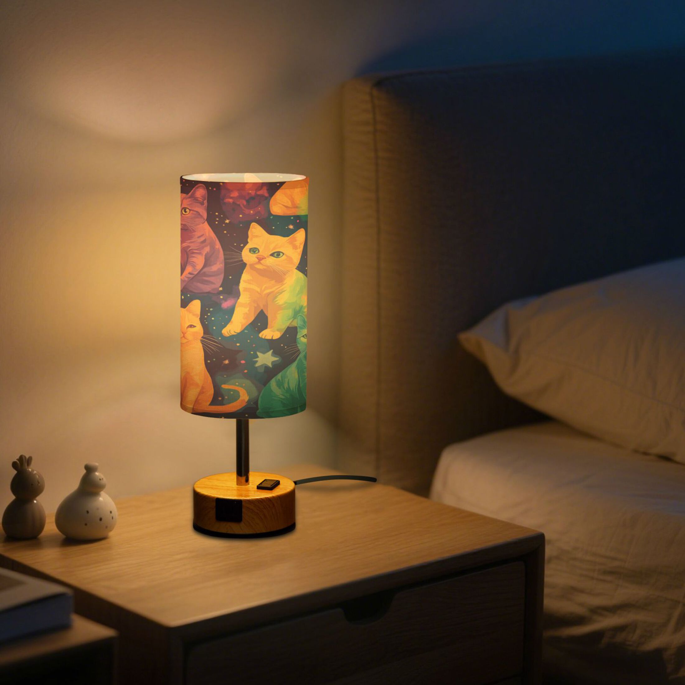 Touch-Control 3-Color Desk Lamp with Plug – Energy-Saving LED + 3 Simultaneous Charging Ports Cats in The Stars