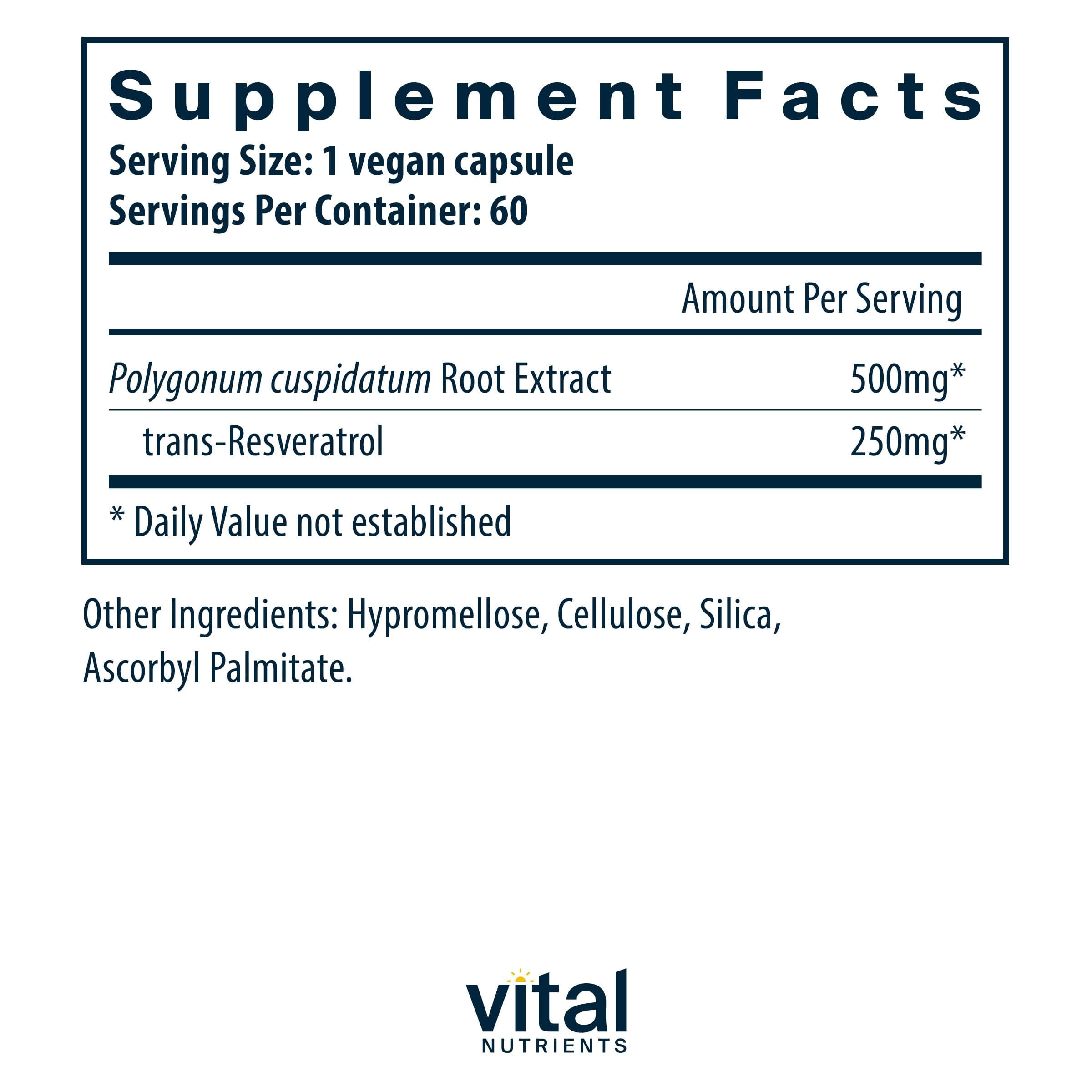 Vital Nutrients Resveratrol | Ultra High Potency Antioxidant | Trans Resveratrol for Cardiovascular and Cell Health Support | Vegan Supplement | Gluten, Dairy and Soy Free | Non-GMO | 60 Capsules