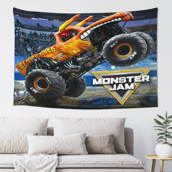 Monster Trucks Jam Tapestry Banner 60 X 40 inch Decor Art Tablecloth Wall Hanging Mural for Bedroom Dorm