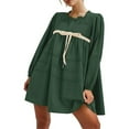 thumbnail image 2 of FRSASU Women Flowy Long Puff Sleeve Mini Dress Casual Cute Square Neck Lace Bow Tie A-line Pleated Babydoll Dresses Green, 2 of 9