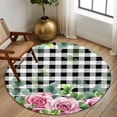 thumbnail image 2 of Round Area Rug 8 Ft, Spring Pink Roses Washable Non-Slip Circle Carpet for Living Room/Bedroom, Pastoral Eucalyptus Black White Plaid Collection Low-Profile Large Area Rugs for Indoor, 2 of 8