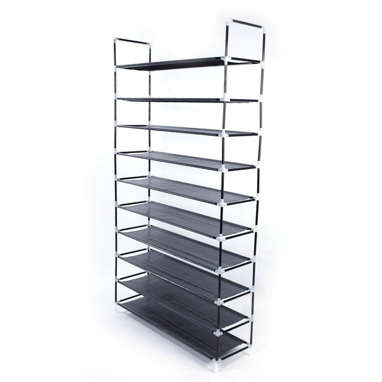 10 Tier Shoe Rack,Shoe Rack for Closet,30-50 Pairs Tall Shoe Rack Organizer  With Hooks,Large Shoe Rack with Removable,Space Saving Shoe Shelf,Non-Woven  Fabric Shoe Tower,Black