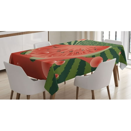 

Ambesonne Summer Tablecloth Rectangular Table Cover Watermelon Splashing Juice 60 x90 Hunter Green and Dark Coral
