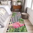 thumbnail image 5 of Summer Ocean Pink Surfboard Washable Runner Rugs 2'x6', Beach Slippers Flower Palm Leaf Black Plaid Low Pile Throw Entryway Rug Non-Slip Sturdy Edge Binding Carpet for Indoor Bedside Entrance Bedside, 5 of 9