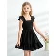 thumbnail image 5 of BULLPIANO Girls Solid Color Dress Smocked Elastic Ruffle Hem Sleeveless Sundress Holiday Cami Dress, 5 of 9