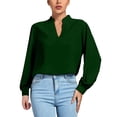 thumbnail image 2 of Womens Loose Fit Dressy Tops Lantern Long Sleeve Work Office Blouses V Neck Lightweight Business Casual Outfit (Large, Green), 2 of 6