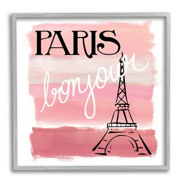 Stupell Industries Paris Bonjour French Eiffel Tower Abstract Pink Stripes, 12 x 12, Design by Nan